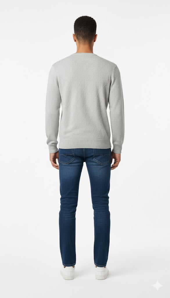 Textured V-Neck Diamond Pattern Sweatshirt