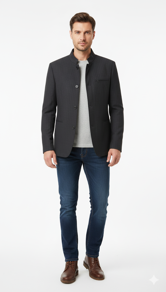 Pinstripe Mandarin Collar Blazer