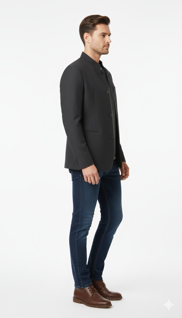 Pinstripe Mandarin Collar Blazer