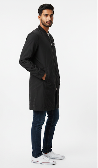 Long Black Graphic Windbreaker