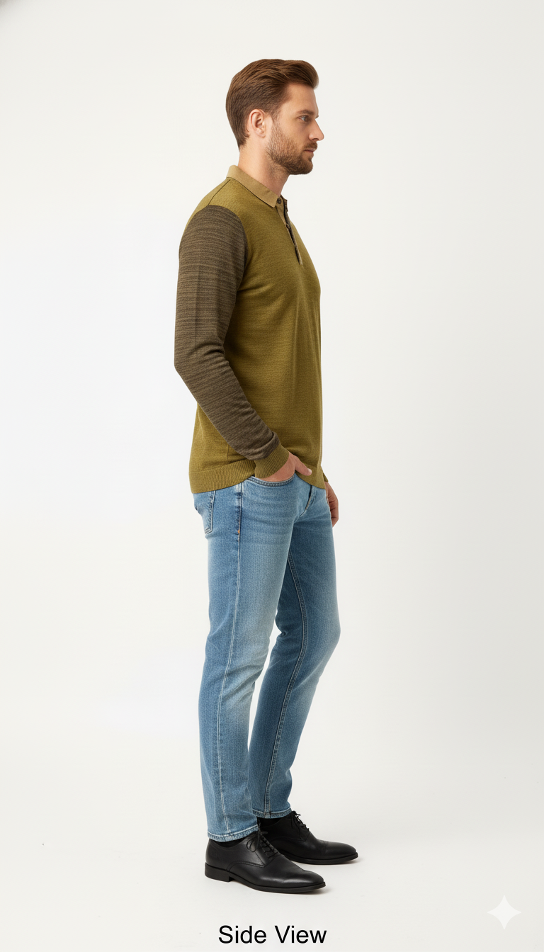 Men's Contrast Collar Henley Top