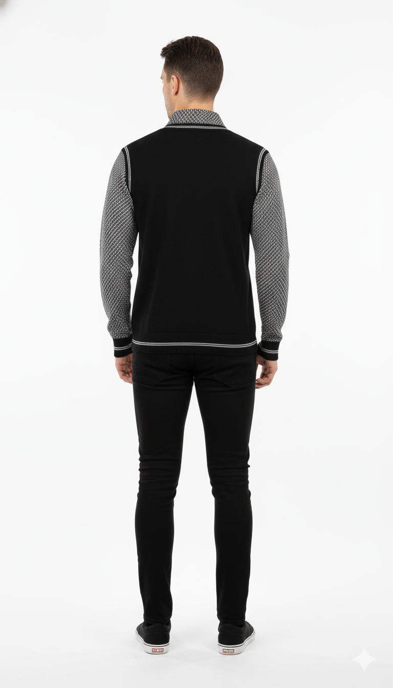 Textured Knit Crewneck Sweater with Shoulder Patch Detail