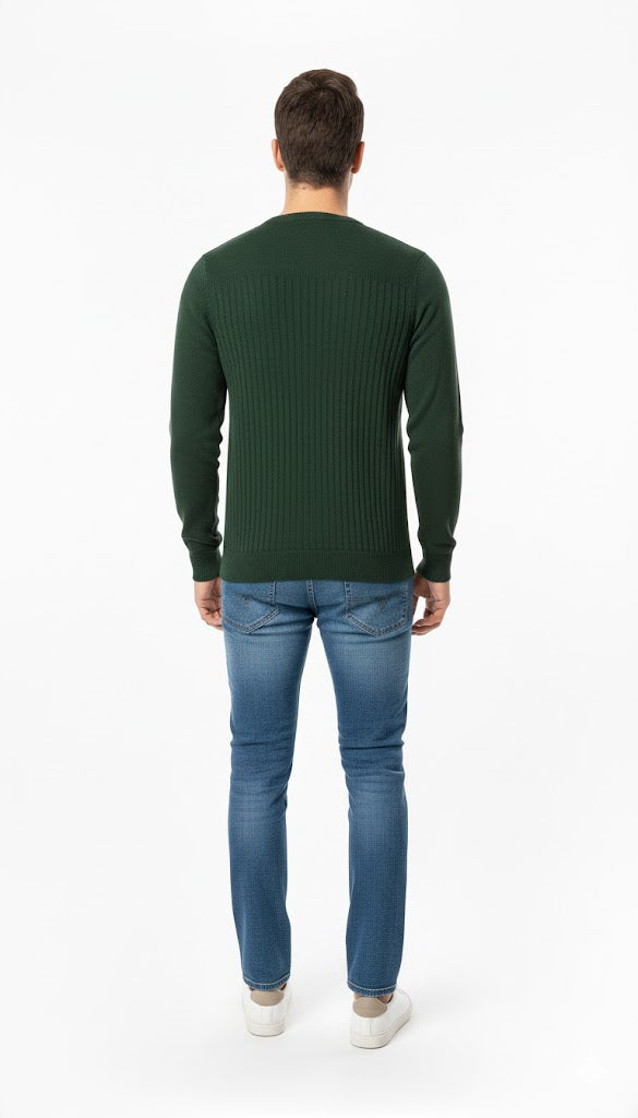 Modern Green Knit Sweatshirt with Accent Stripes