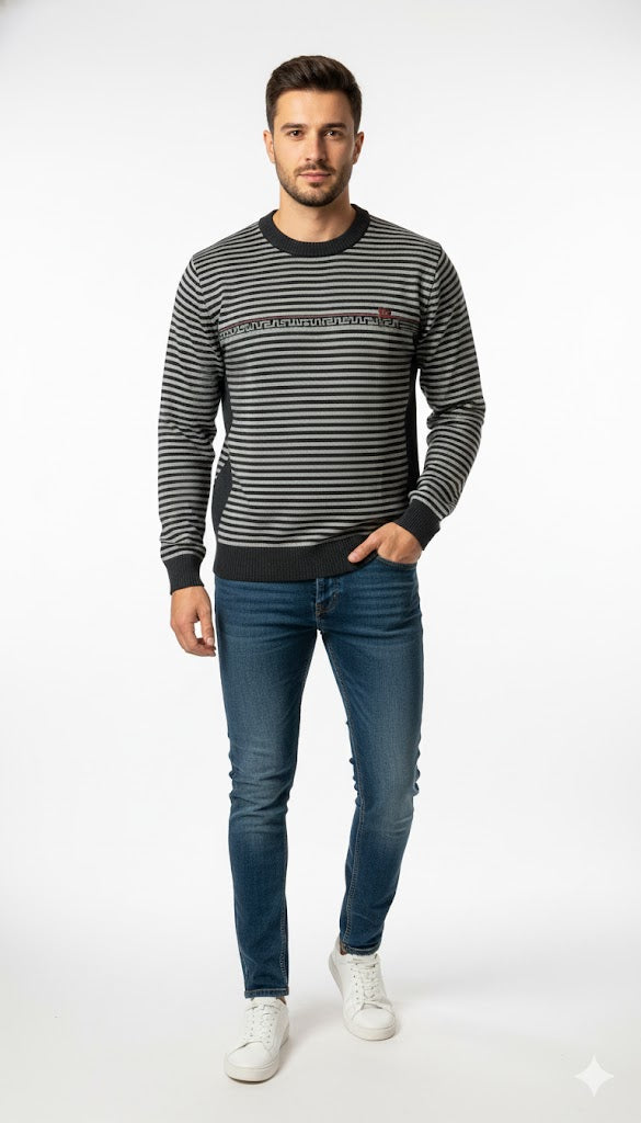 Dynamic Multi-Stripe & Patterned Knit Sweatshirt