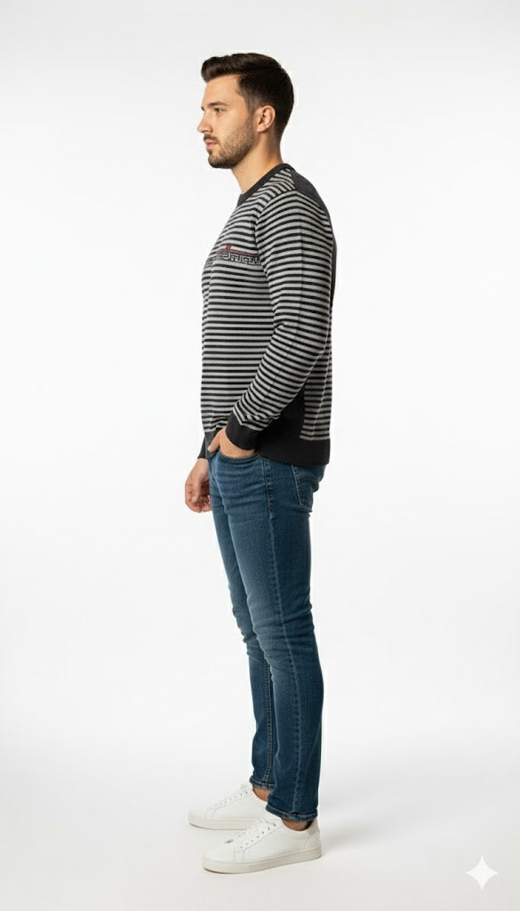 Dynamic Multi-Stripe & Patterned Knit Sweatshirt