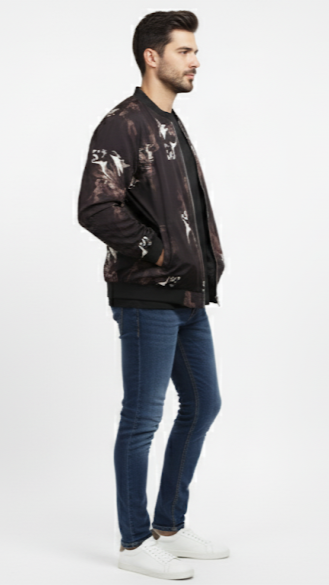 Dark Patterned Graphic Bomber
