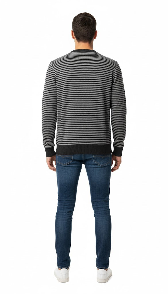 Dynamic Multi-Stripe & Patterned Knit Sweatshirt