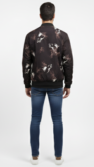 Dark Patterned Graphic Bomber