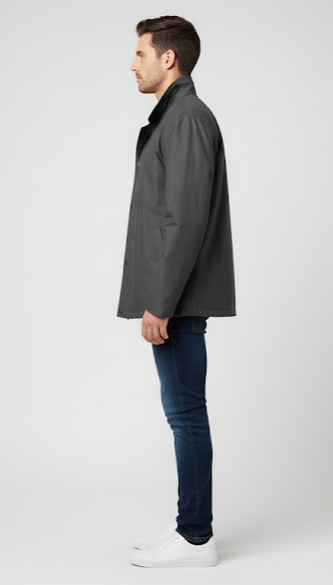 Charcoal Rain Coat with Shirt Collar