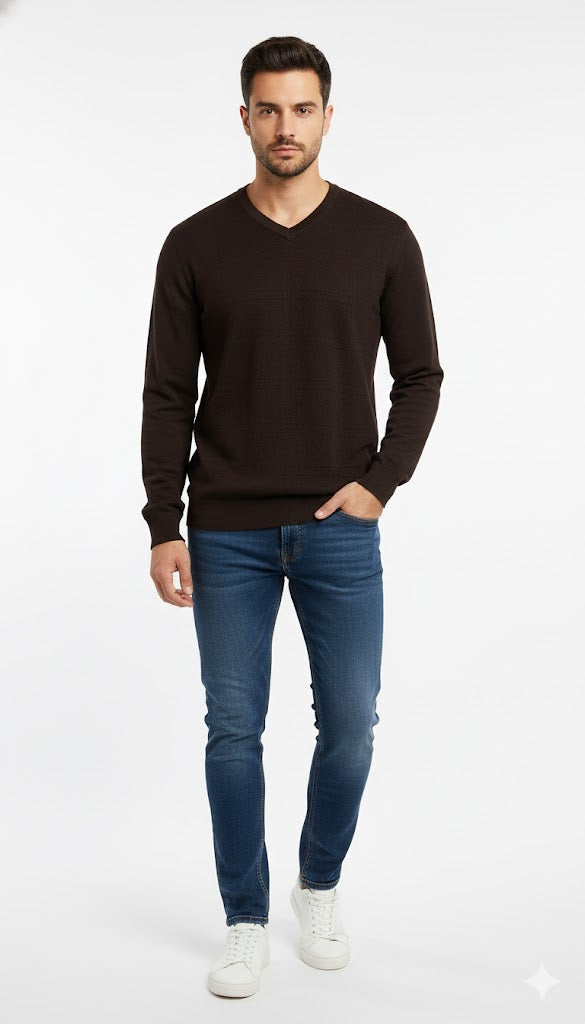 Subtle Textured V-Neck Knit Sweatshirt