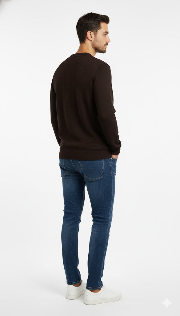 Subtle Textured V-Neck Knit Sweatshirt