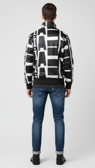 Black and White Graphic Bomber