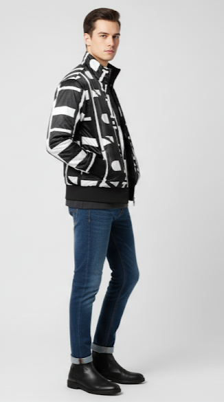 Black and White Graphic Bomber