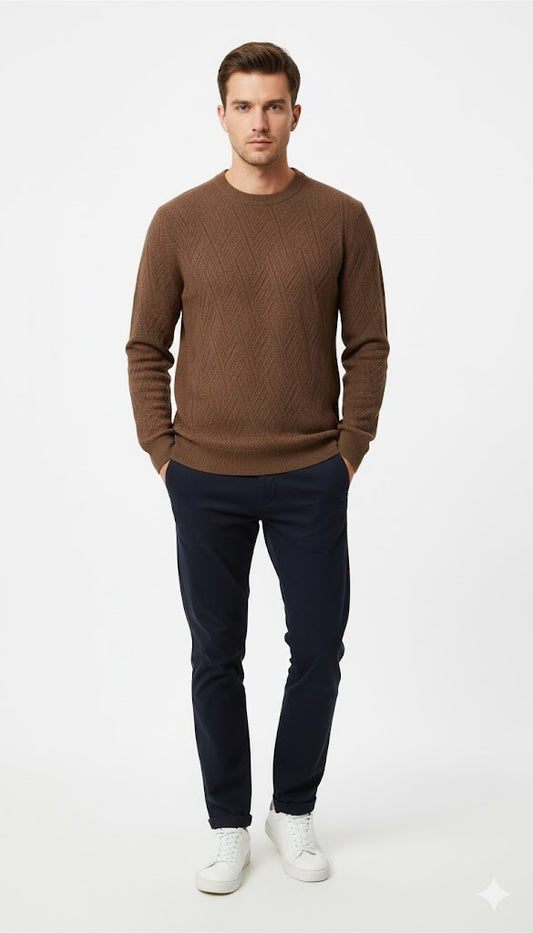 Men's Brown Textured Knit Pullover