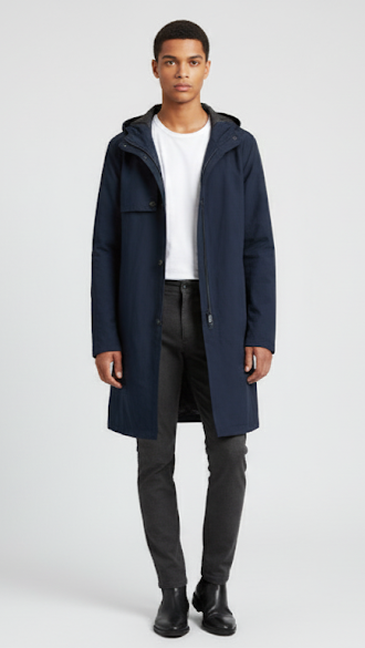 Modern Unisex Navy Rain Parka