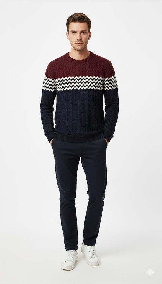 Men's Color-Block Cable Knit Sweater