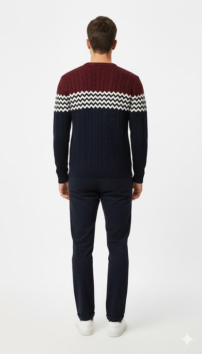 Men's Color-Block Cable Knit Sweater