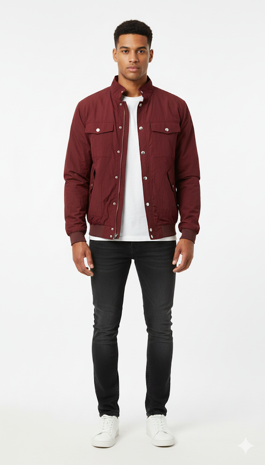 Maroon Utility Bomber Jacket