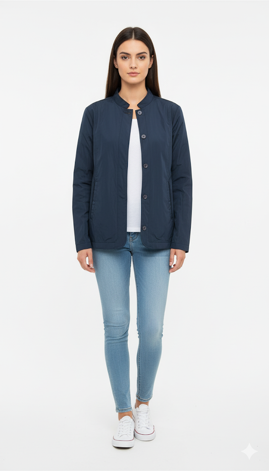 Women's Navy Mandarin Collar Jacket