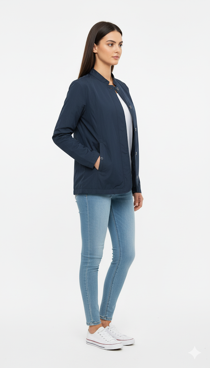Women's Navy Mandarin Collar Jacket