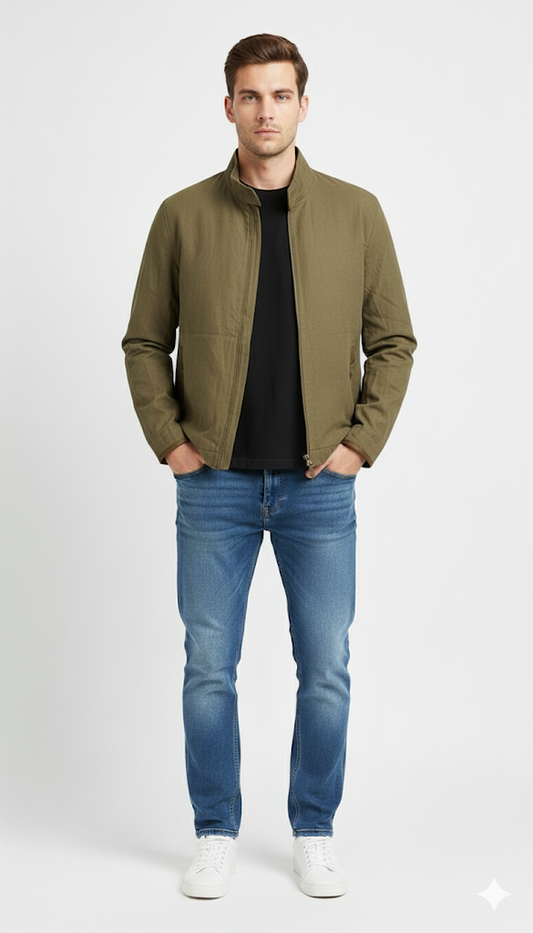 Olive Quilted Harrington Jacket