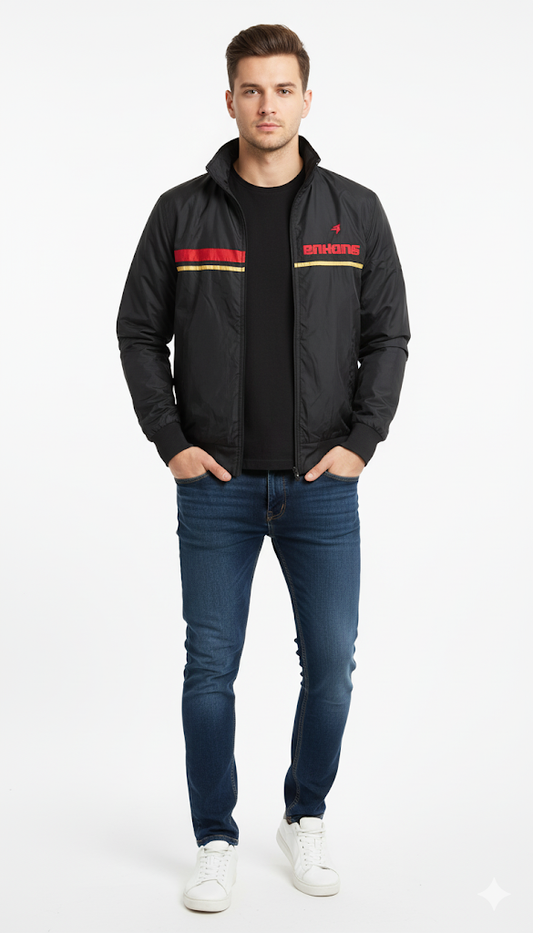 Black Racing Stripe Windbreaker