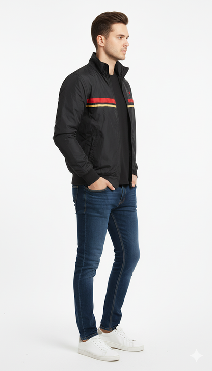 Black Racing Stripe Windbreaker