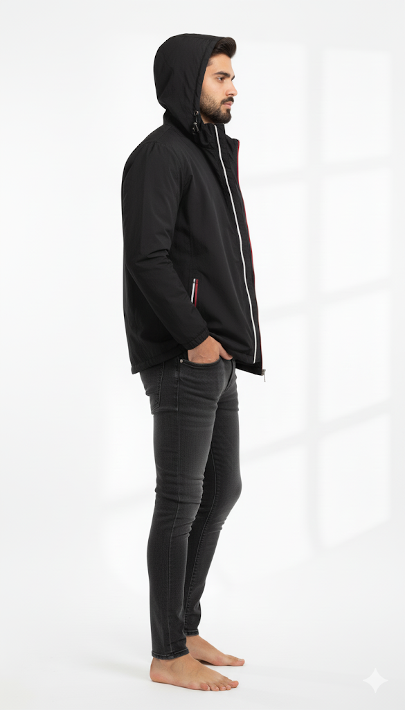 Black Lightweight Windbreaker with Tricolor Trim