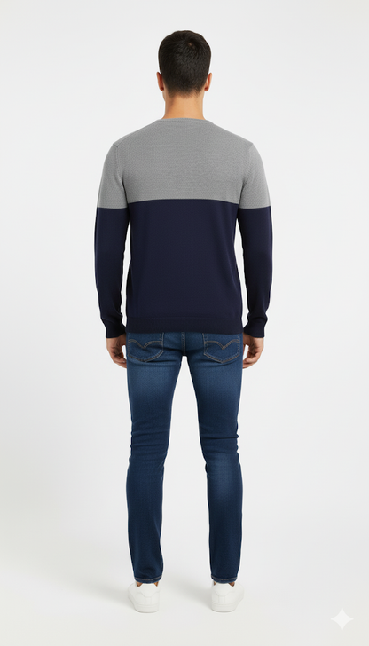 Elegant Grey Fair Isle Crewneck Sweater
