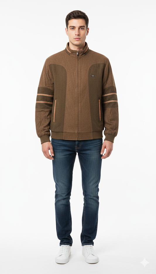Retro Brown Textured Zip Jacket