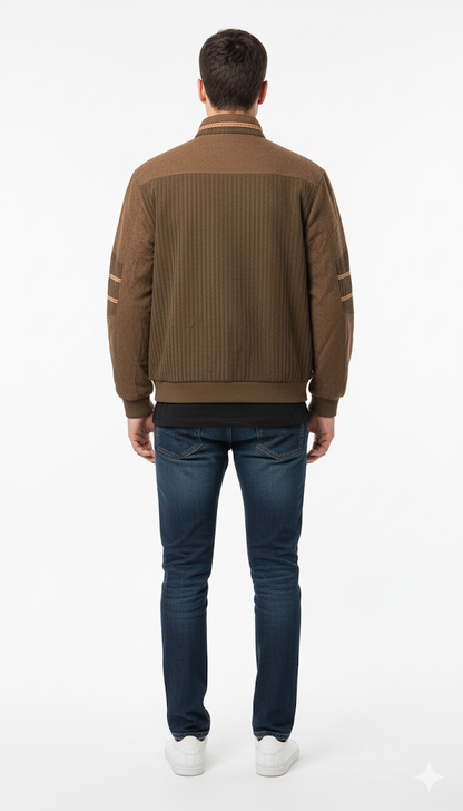 Retro Brown Textured Zip Jacket