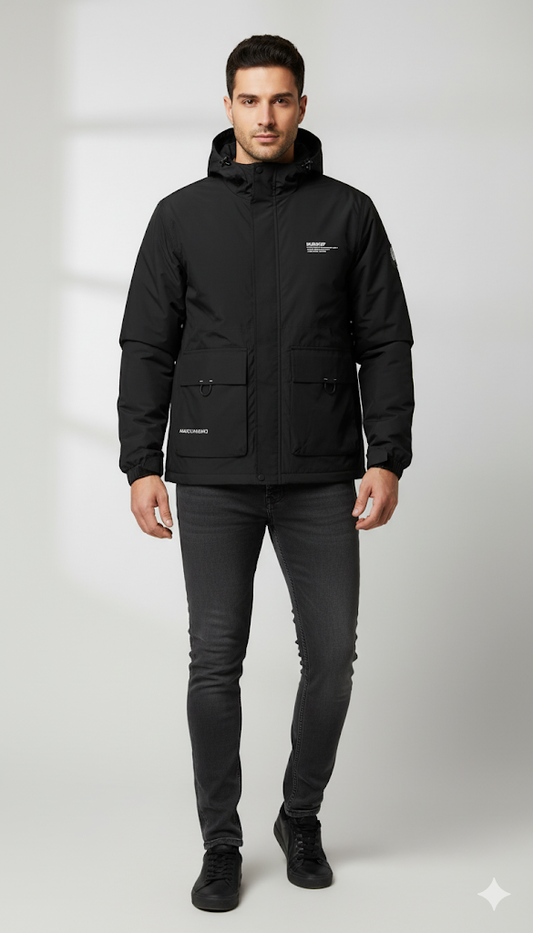 Men's Urban Utility Black Hooded Jacket