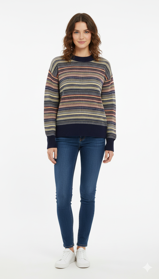 Women's Multi-Stripe Crewneck Sweater