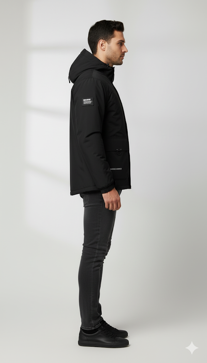 Men's Urban Utility Black Hooded Jacket