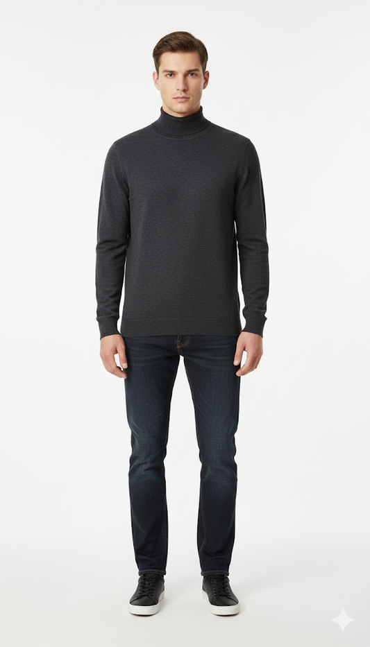 Men's Solid Grey Turtleneck Sweater
