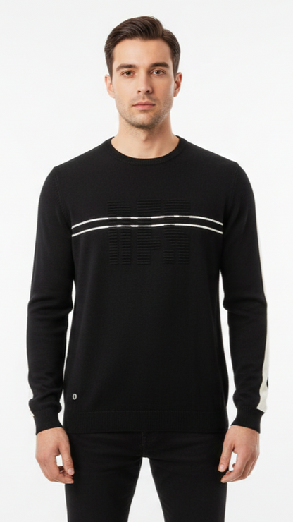 Men's Graphic Stripe Crewneck Sweater with Sleeve Detail