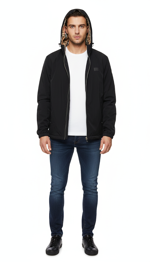 Black Hooded Jacket with Signature Lining