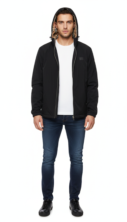 Black Hooded Jacket with Signature Lining