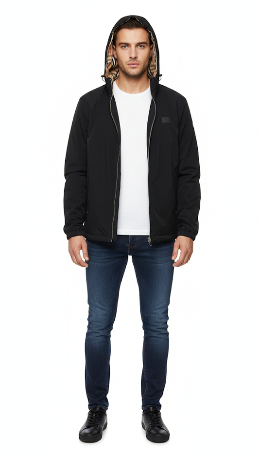 Black Hooded Jacket with Signature Lining
