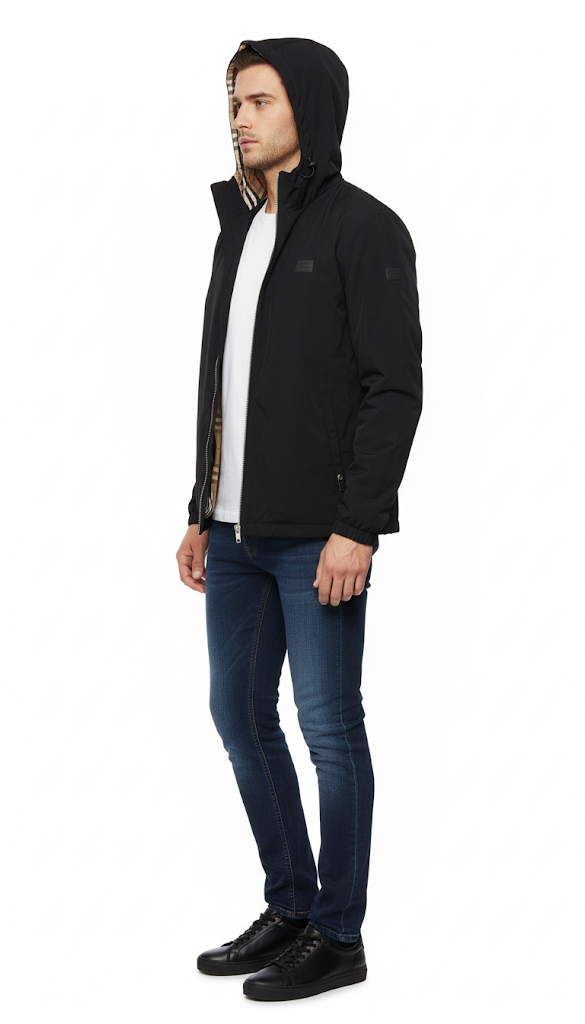 Black Hooded Jacket with Signature Lining