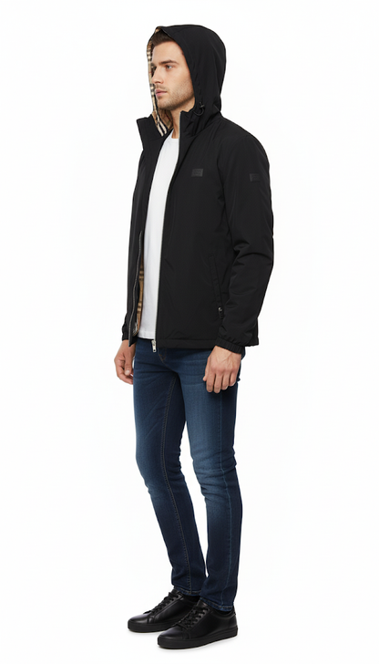 Black Hooded Jacket with Signature Lining