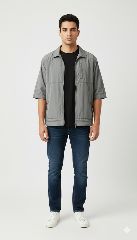 Gray Short-Sleeve Utility Jacket