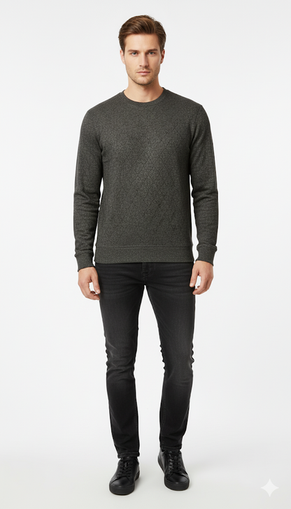 Men's Textured Grey Crew Neck Sweatshirt