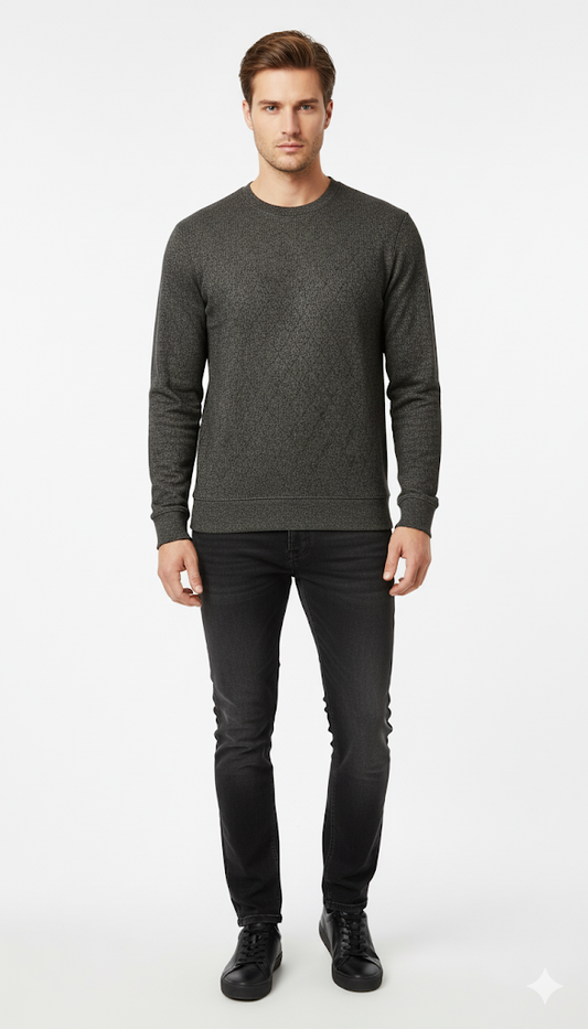 Men's Textured Grey Crew Neck Sweatshirt