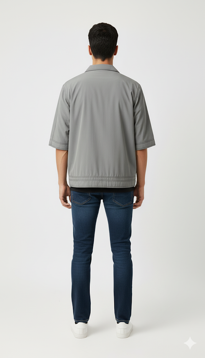 Gray Short-Sleeve Utility Jacket