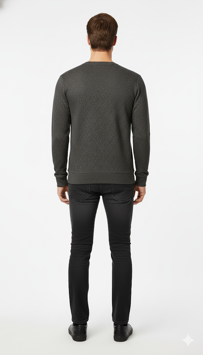 Men's Textured Grey Crew Neck Sweatshirt