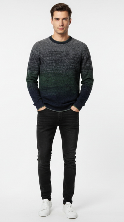 Men's Ombré Crewneck Sweater - Grey, Green & Navy