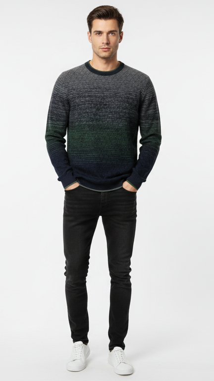 Men's Ombré Crewneck Sweater - Grey, Green & Navy