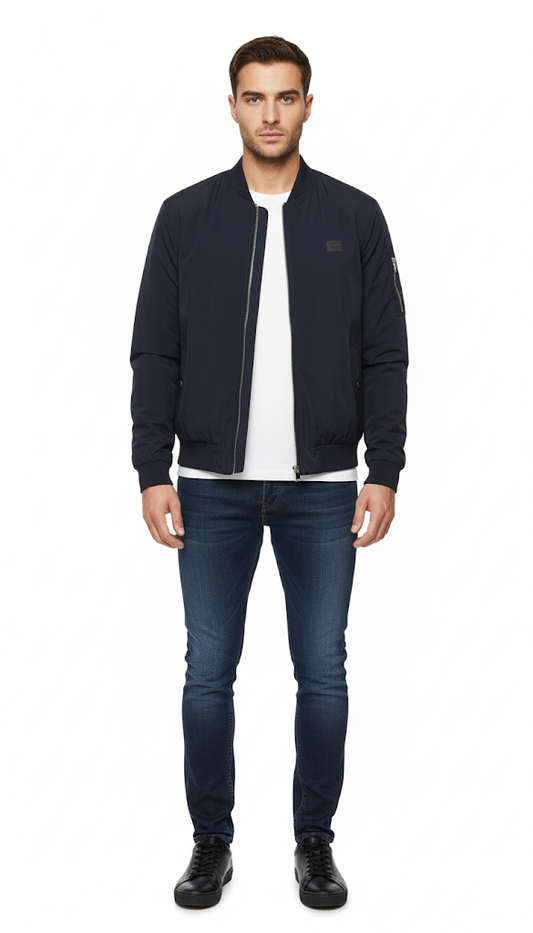 Navy Bomber with Sleeve Zip Pocket