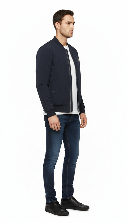 Navy Bomber with Sleeve Zip Pocket